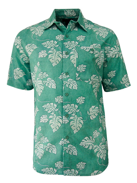 Men's Hawaiian Print Stretch Shirt - Batik Leaves | Weekender