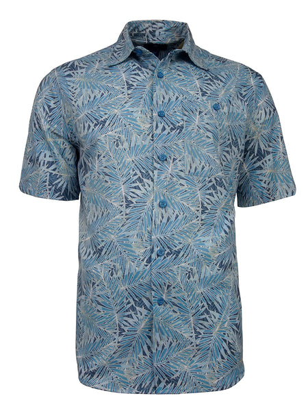 Men's Hawaiian Print Stretch Shirt - Paradise Leaves