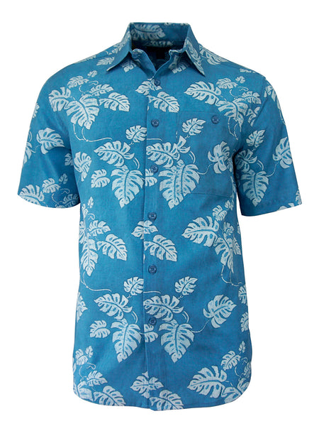 Men's Hawaiian Print Stretch Shirt - Batik Leaves