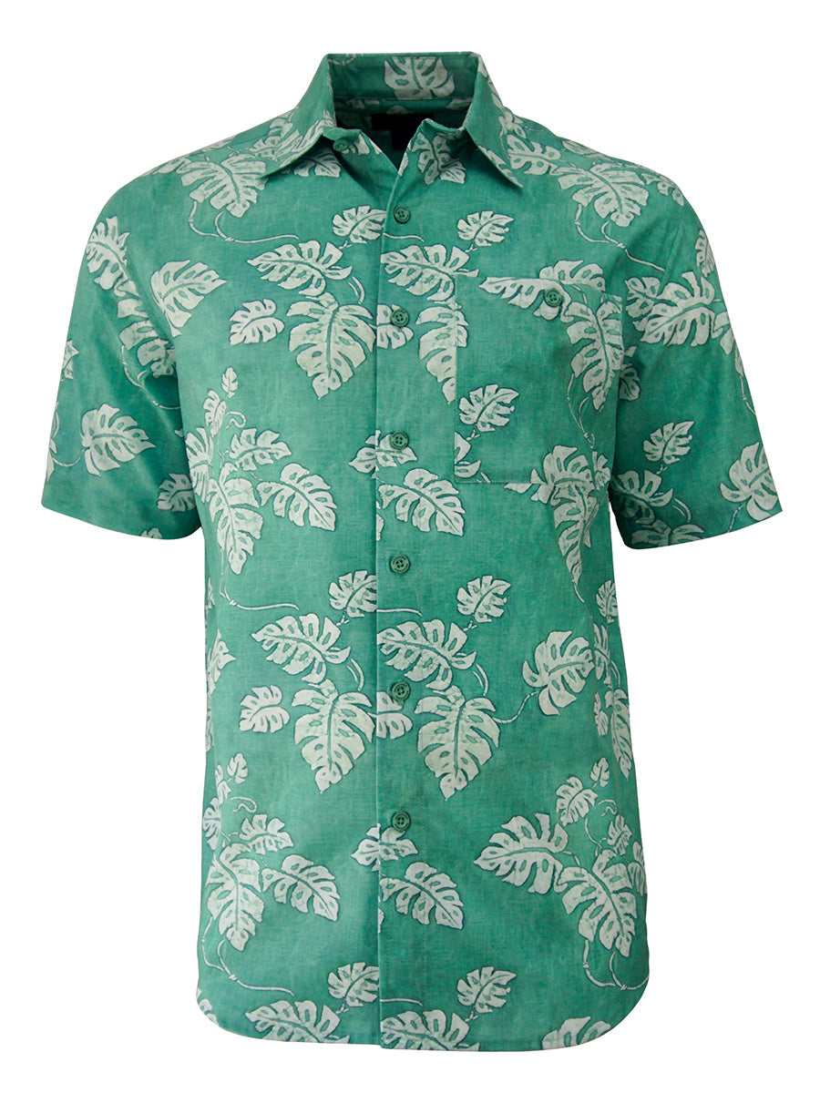 Men's Hawaiian Print Stretch Shirt - Batik Leaves | Weekender