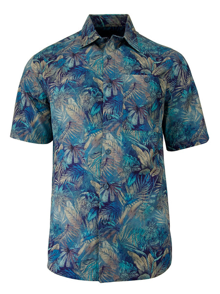 Men's Hawaiian Print Stretch Shirt - Tropic Landscape