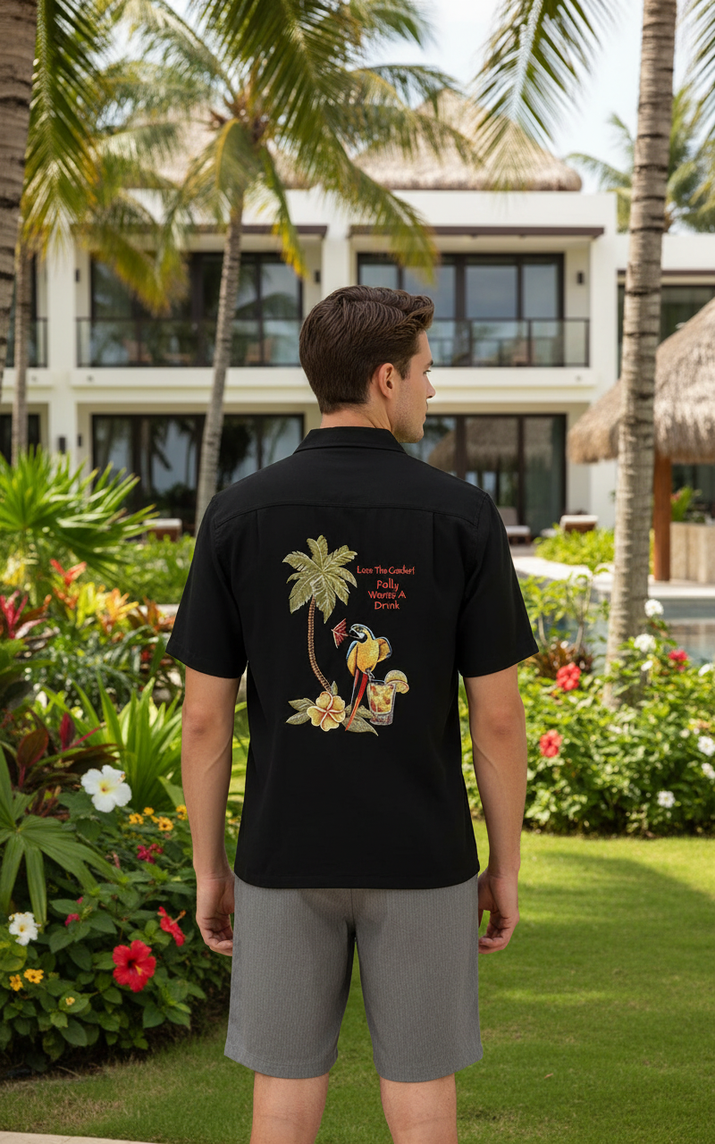 Men's Hawaiian Embroidery Shirt - Polly's Drink | Weekender Sportswear
