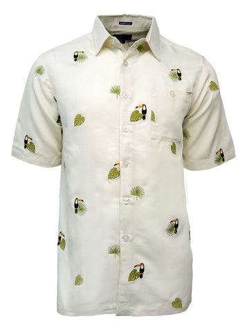 Men's Hawaiian Embroidery Shirt - Toucan Leaf