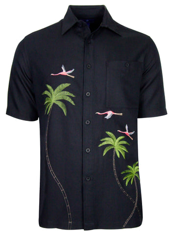 Men's Hawaiian Embroidery Shirt - Flamingo Coast