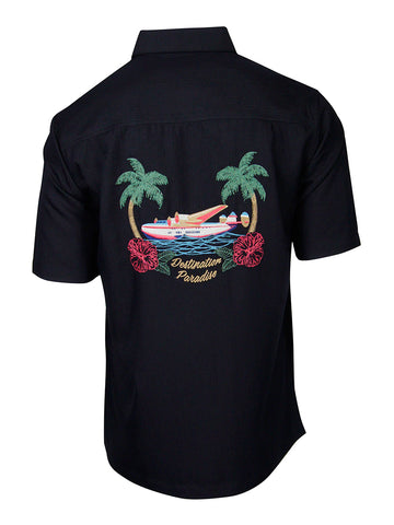 Men's Hawaiian Embroidery Shirt - Seaplane Paradise